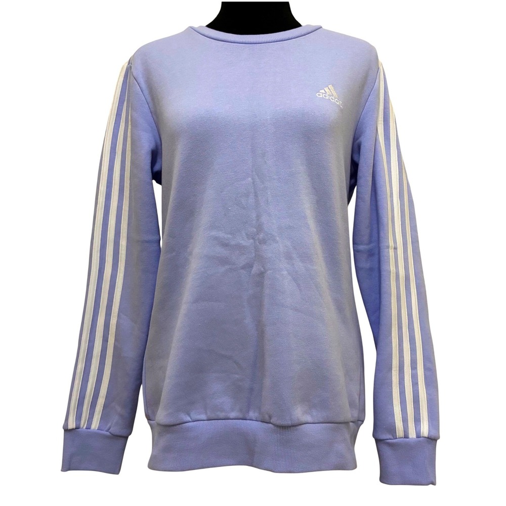 NEW Adidas Crewneck Pullover Fleece Sweatshirt Violet Purple 3 Stripes S Sporty